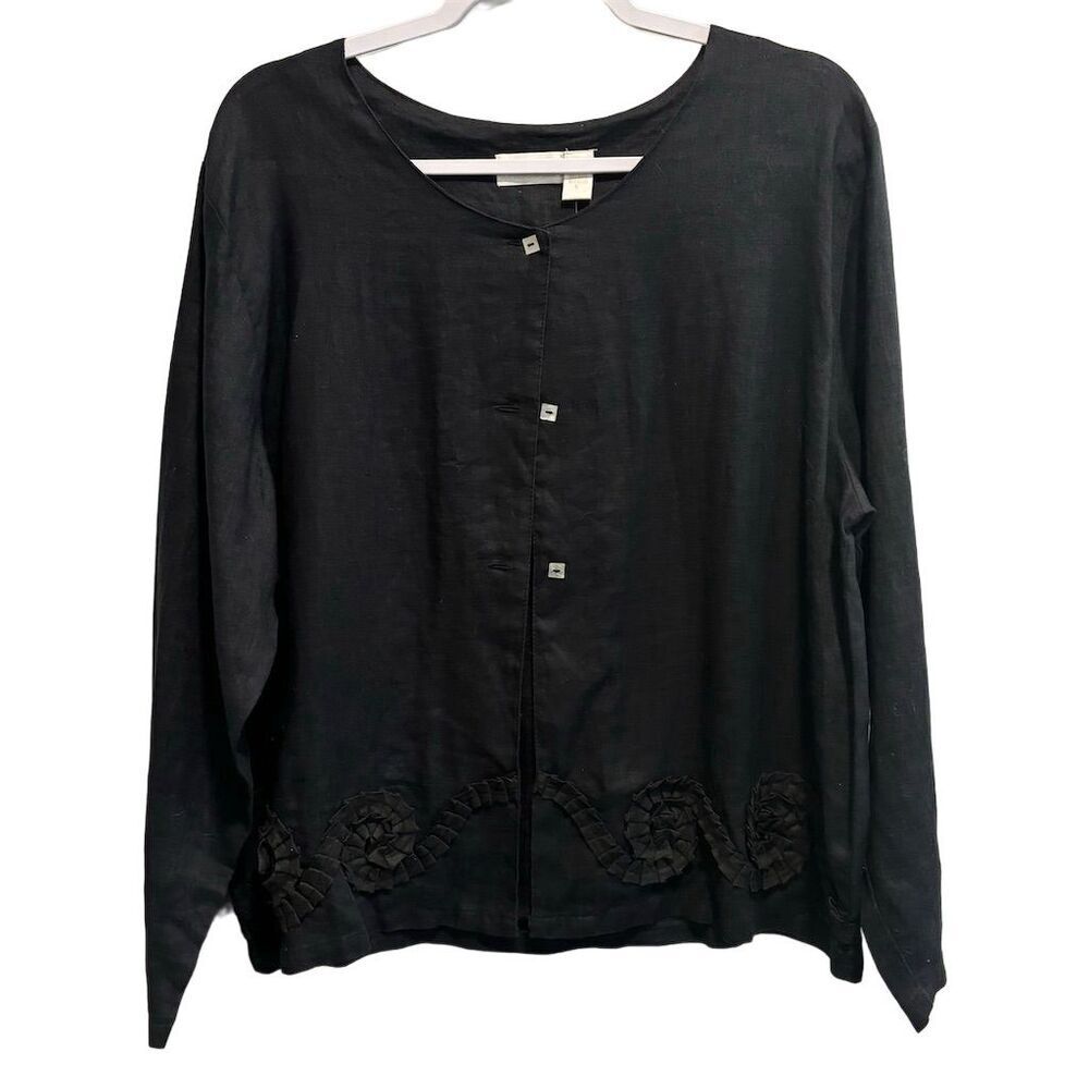 Whitewash Black Linen Button-Down Jacket Size L Unisex Adults